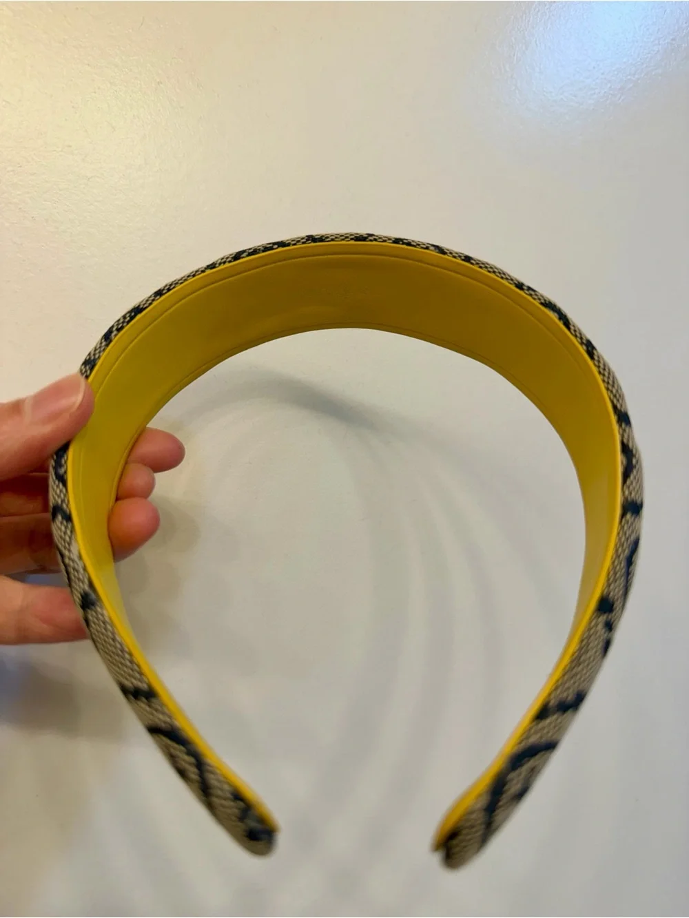 Tory Burch Beige and Navy Blue Logo Headband